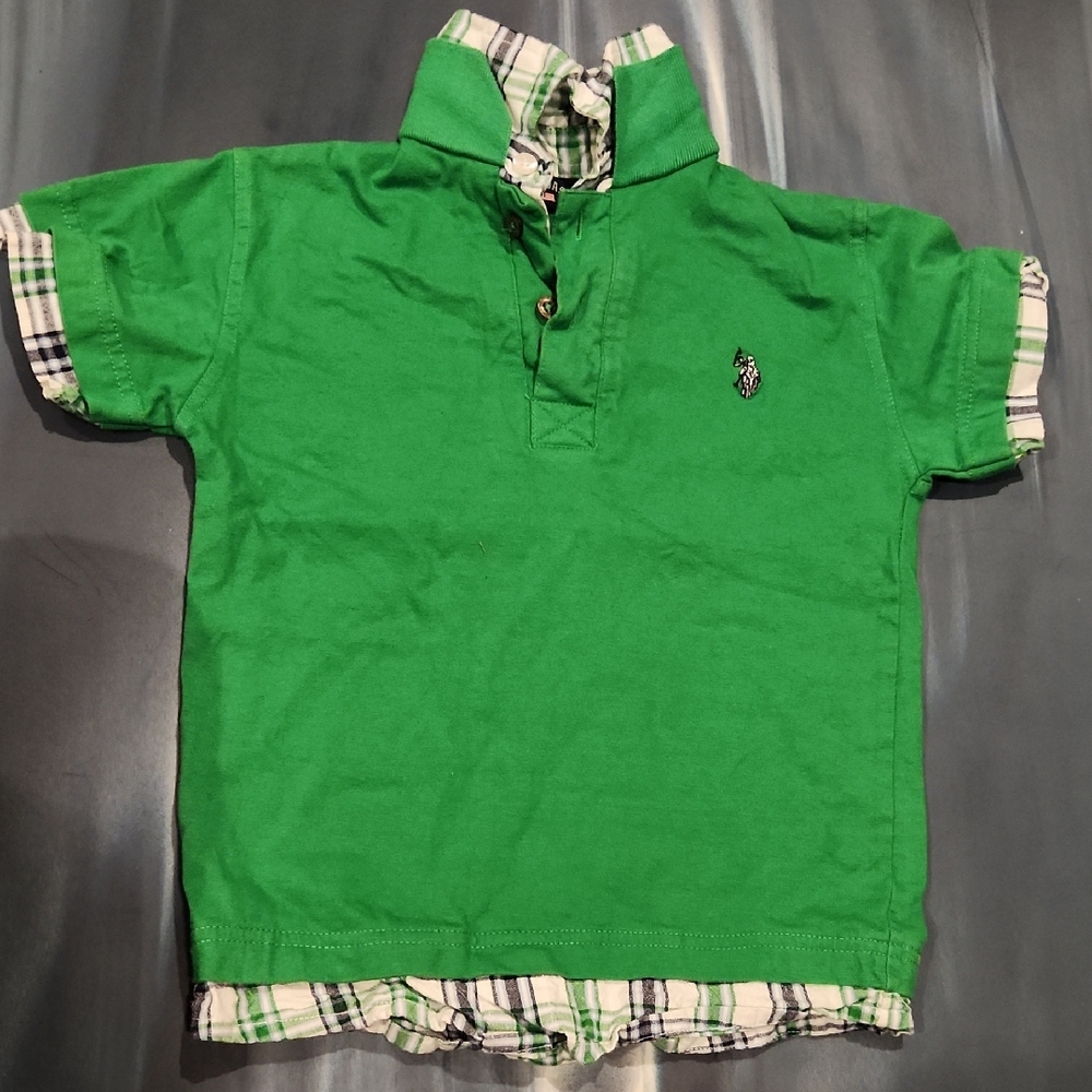 U.S. Polo Assn. Kids Polo Shirt in Green with Plaid Details